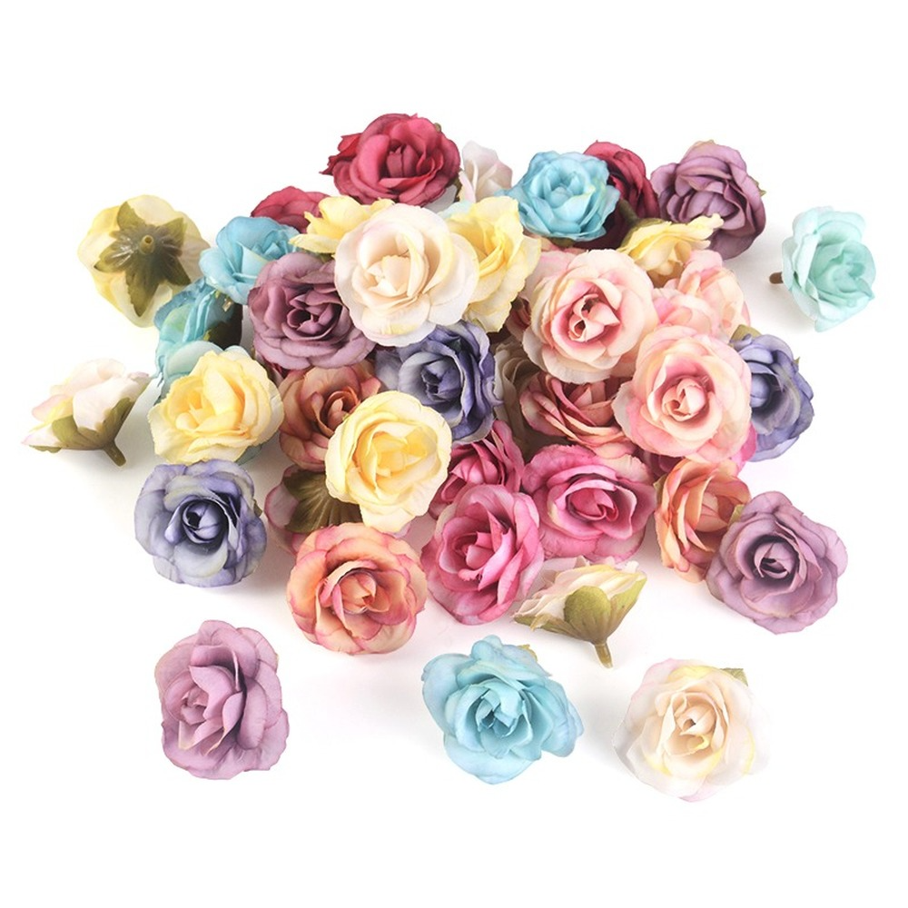 10/20/50pcs Silk Cloth Rose Flowers Head For Wedding Car Home Party DIY Garland 