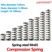 Cylindrical Helical Coil Compressed Backspring Shock Absorbing Pressure Return Small Compression Spring 65Mn Steel WD 0.9mm Nails Screws Fasteners