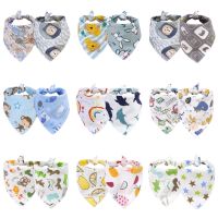 【YD】 Baby Bibs 2Pcs/Lot Cotton Cartoon Print Saliva Boys Newborn Feeding Bandana