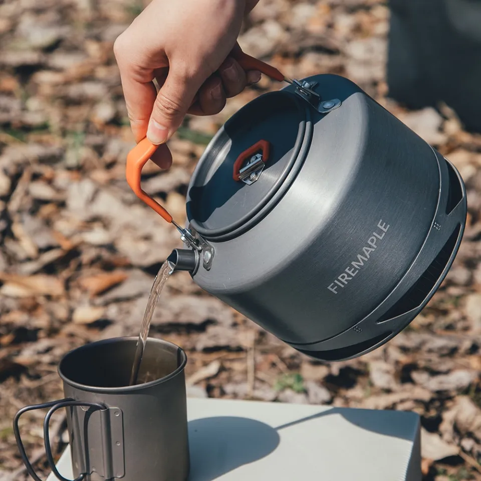 Alocs 1.3L Camping Kettle with Heat Exchanger Aluminum Portable Camping Tea  Kettle Compact Outdoor Hiking Picnic Camping Water Kettle Lightweight
