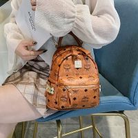 School bag female cool personality rivet female bag street trend printing hip-hop British small backpack Hong Kong style mini backpack 【APR】