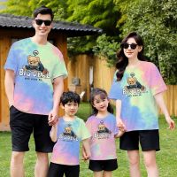 เสื้อยืดลําลอง แขนสั้น พิมพ์ลายหมี สีมัดย้อม สําหรับครอบครัว