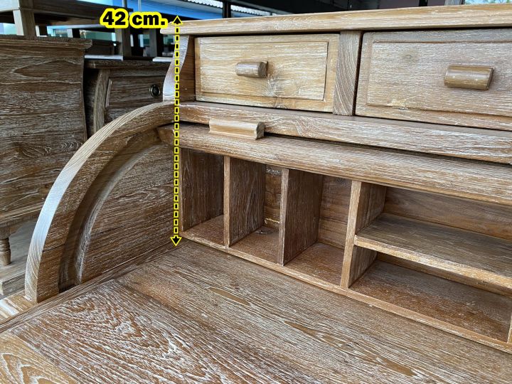 โต๊ะไม้วินเทจ-โต๊ะไม้สักแท้-โต๊ะเปียโน-กว้าง-106-ซม-5-ลิ้นชัก-สีขัดขาวโชว์ลายไม้-โต๊ะทำงาน-เก็บปลายเงินทางได้-ไม้สักทั้งหลัง-teak-wood-desk-vtg