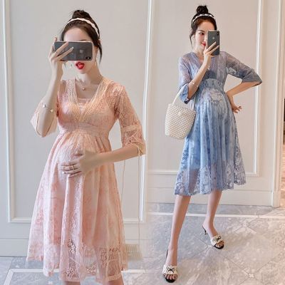☂✼™ Vestidos de maternidade Roupas verão para mulheres grávidas Imprimir V-Neck Joelho-Comprimento A Linha Gravidez 2022 New Sukienka