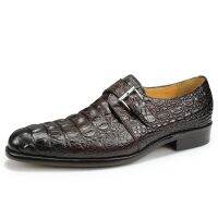 Crocodile Printing Loafers Monk Strap Buckle Pointed Toe Shoe Men Formal Genuine Leather Size 39-48 Good Quality