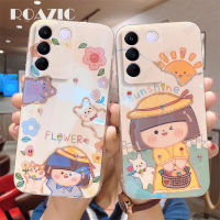 ROAZIC พลอยเทียมสีฟ้าสำหรับ VIVO V27 5ก./V27โปร/V27e เคสโทรศัพท์ฟ้าสดใสดอกไม้น่ารักยางสำหรับสาวน้อยแสงแดดฝาหลังกันตกปลอกอ่อน