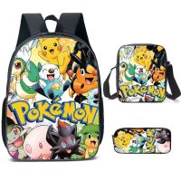 Pikachu Print Women Men Backpack School Bag for Girl Boys Bookbag Children Custom Satchel School 3Pcs Set Backpack