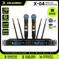 X-DUOMIC X-04   2 แชนเนล  ไมโครโฟนไร้สาย True Diversity ความถี่ลอยตัว UHF  200 กลุ่มช่อง  การจับคู่ความถี่อินฟาเรด 4 เสาอากาศ ระยะรับสัญญาณ 200 เมตร