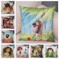 hot！【DT】✔  Super Soft for Sofa Watercolor Cartoon Cushion Cover Tale Child Pillowcase