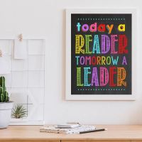 ❣♟☋ อ่านป้ายพิมพ์ Library Study Wall Decor วันนี้ Reader พรุ่งนี้ผู้นำอ้างโปสเตอร์ห้องเรียน Wall Art ภาพวาดผ้าใบ