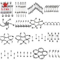 SZWL Stainless Steel Mixed Body Piercing Jewelry Tongue lip Eyebrow Nose Belly Ring 85pcs/set