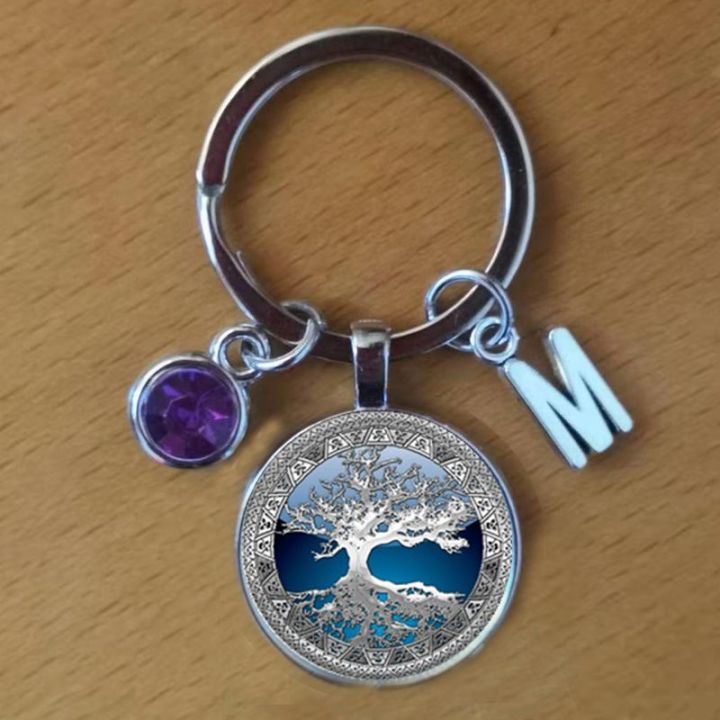 tree-of-life-blue-key-ring-key-chain-with-birthstone-initial-diy-birthstone-glass-keychain-key-chains