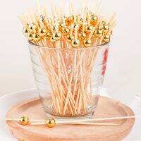 Gold Beads Bamboo Fruit Sticks For Kids Cocktail Decoration Picks Salad Buffet Toothpicks Wedding Party Supply Sandwich Decor