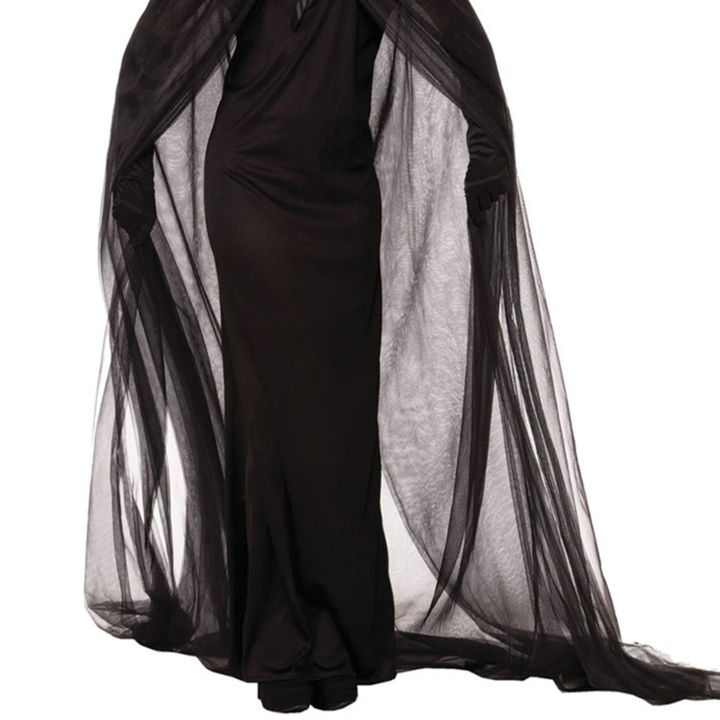 astella-ชุดคอสเพลย์ชุดคอสเพลย์ยาวถึงพื้นสไตล์หน้ากากสยองขวัญสีดำเข้มชุดคอสเพลย์วันฮาโลวีนแบบซีทรู1ชุดเก๋ไก๋