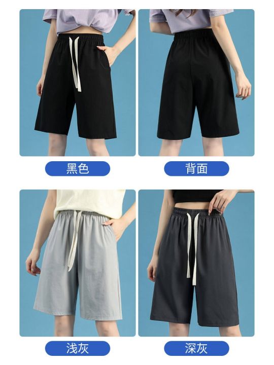 black-shorts-womens-summer-casual-high-waist-thin-loose-2023-new-quick-drying-ice-silk-sports-five-point-pants-women
