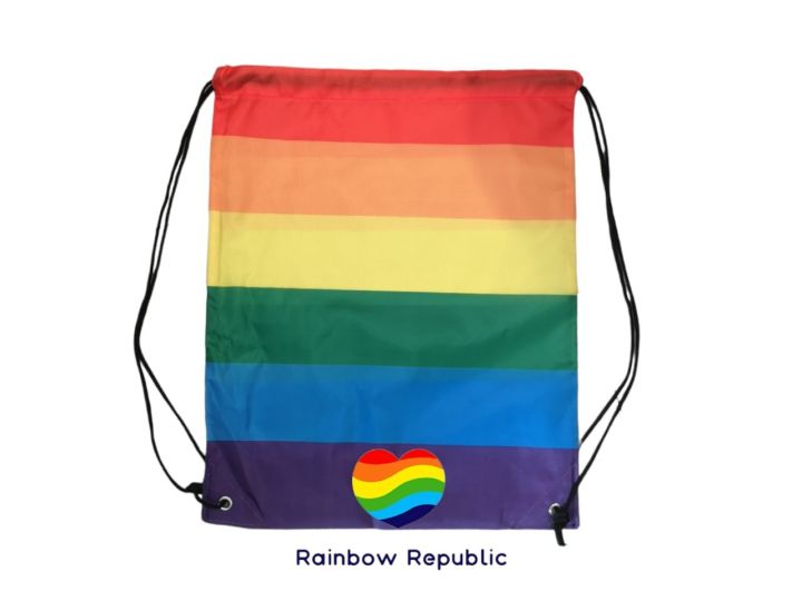 กระเป๋าสีรุ้ง-กระเป๋า-กระเป๋าสะพายหลัง-สีรุ้ง-กระเป๋าผ้า-กระเป๋าผ้าใบ-กระเป๋าผ้าร่ม-กระเป๋าหูรูด-rainbow-pride-stripe-backpack-shoulder-bag-polyester