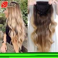 Silike 24Inch Synthetic Wavy 3/4 Half Wig Long Hair Extensions Ombre Blonde Capless Wigs Hair Clips Extension For Women 210g