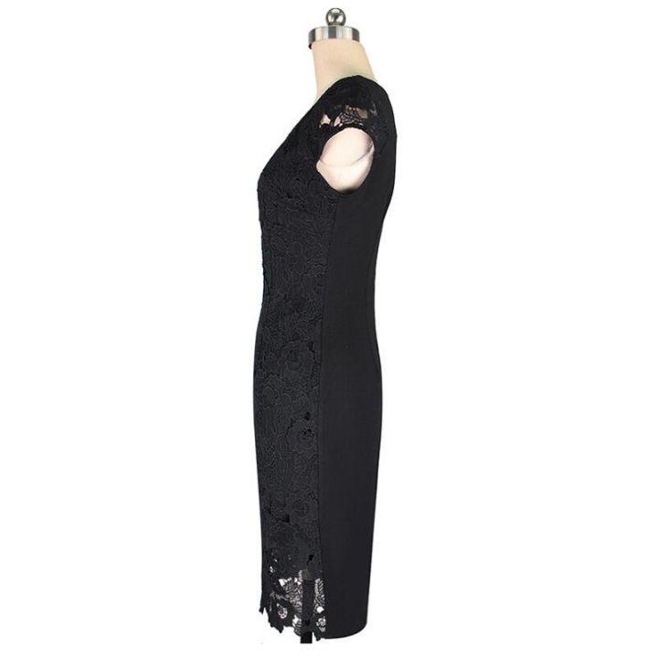 เสื้อกั๊กคอวีลึกสำหรับผู้หญิงชุดลูกไม้ดำเสื้อคลุมเดรสทรงดินสอหญิงออฟฟิศคอวีลึกแบบลำลองสำหรับฤดูร้อน-s-3xl-หรูหรา
