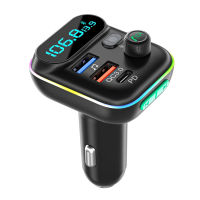 เครื่องส่งสัญญาณ FM Car Kit Audio เครื่องเล่น Mp3 Bluetooth 5.0 Type-C PD QC3.0 USB Fast Charging Charger FM Modulator ไฟที่มีสีสัน