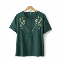 【มีไซส์ใหญ่】Plus Size Womens Cotton&amp;Linen Summer Shirts Oversized A-line Floral Embroidery Female Tops Large Size Casual Top