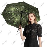 Abstract -  Green Umbrella Rain Women 3-Folding Fully Automatic Umbrella Sun Protection Outdoor Travel Tool Parapluie Umbrellas
