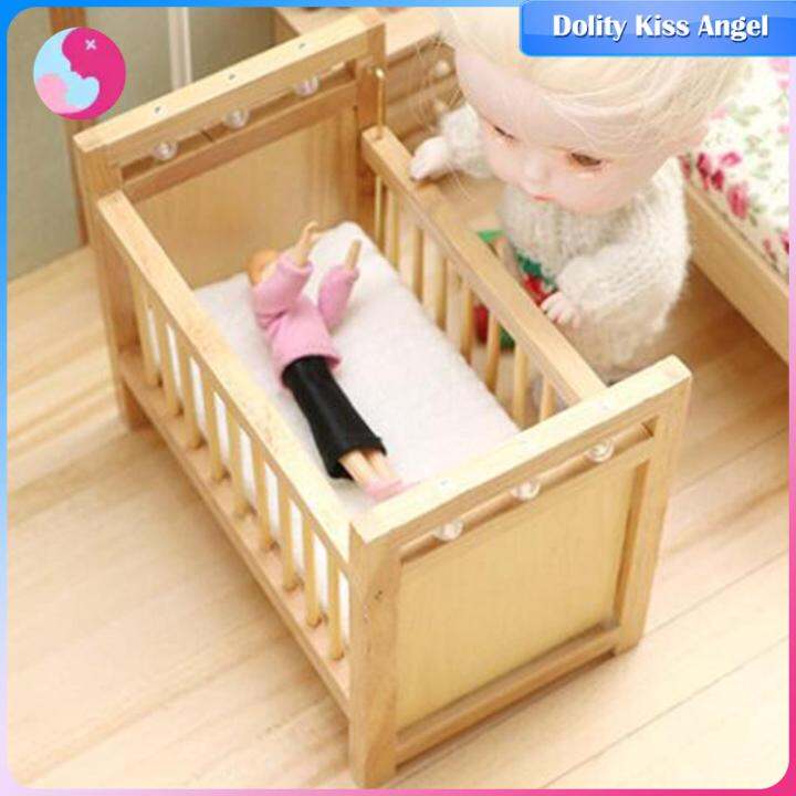 Dolity 112 Scale Crib Toy Wooden Doll House Scenery Mini Dollhouse