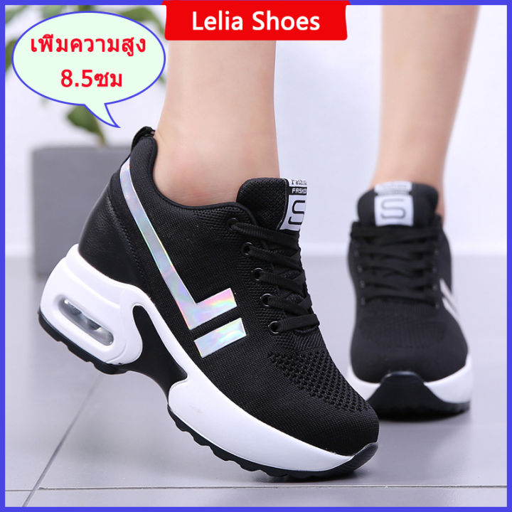 รองเท้าผ้าใบส้นสูง-รองเท้าผู้หญิง-สไตล์เกาหลี-ส่วนสูงเพิ่มขึ้น-8-5cm-ระบายอากาศได้-รองเท้าส้นตึก-สีดำ-สีขาว