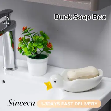 Duck Shape Ceramic Box Soap Holder Luxury Soap Dish Drain Storage