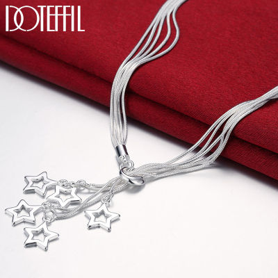 DOTEFFIL 925 Sterling Silver Five Snake Chain Star Pendant Necklace For Women Charm Wedding Engagement Fashion Jewelry