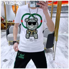 Oversize t shirts Cartoon Bear Print Reflective Rainbow T Shirts Harajuku  Streetwear Top Tees Cotton Casual Half Sleeve Clothing