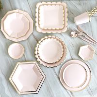 ❈ Pink Gold Party Disposable Tableware Champagne Paper Cup Plate Straw Napkins Birthday Carnival Wedding Decor Kids Party Supplies