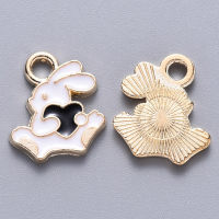 10pc Alloy Enamel Charms Rabbit with Heart Light Gold Black 13.5x12x1.5mm Hole: 2mm