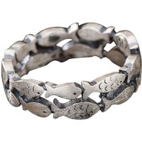 S990 whitebait double ring Pisces sterling silver jewelry art and pure and fresh and contracted couples fingerring restoring ancient ways —D0517