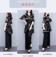 ชุดเข้าเซ็ท สีดำ ส้ม Floral ลายสวย ดอกหญ้า set 2 ชิ้น แถมฟรี ผ้าผูกเอว แขน-ชายเสื้อระบาย กางเกงขายาว ใส่สบาย ผ้าญี่ปุ่น