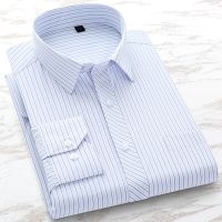 Formal Dress Shirt For Mens Plaid Long Sleeve Slim Fit Designer Business Striped Male Social White Shirts Plus Size S To 8XL