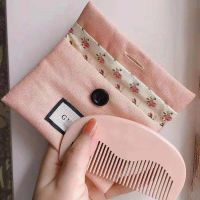 Fragrance Comb Set Wooden Comb Pink Flower Comb Storage Bag Mini Wooden Comb with Linen Cosmetic Bag Women Hair Styling Comb