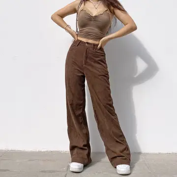 High waisted wide-leg pants (Dark brown), Women's Fashion, Bottoms, Jeans  on Carousell