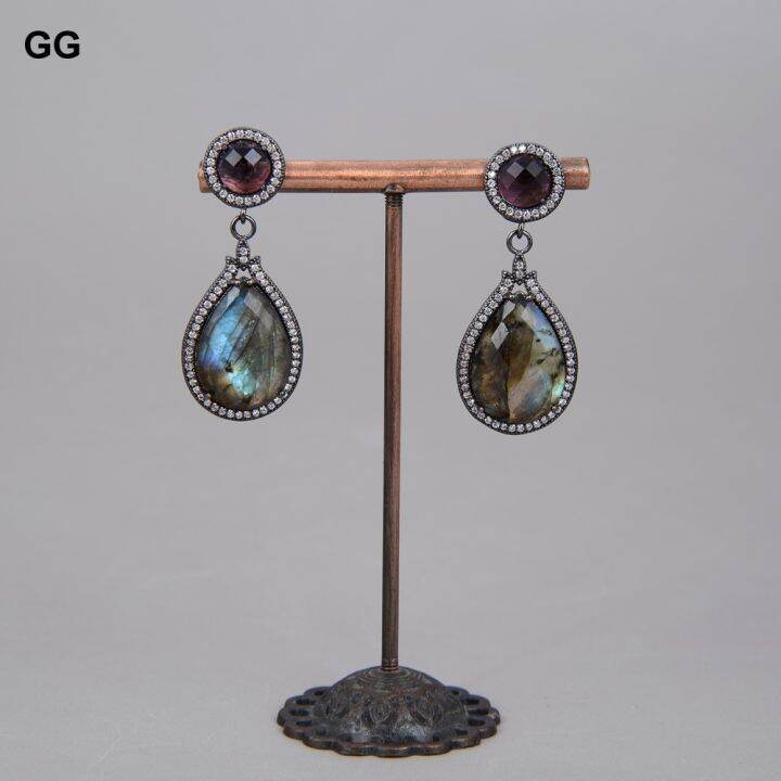 guaiguai-jewelry-natural-teardrop-flash-labradorite-purple-crystal-cz-pave-stud-drop-earrings