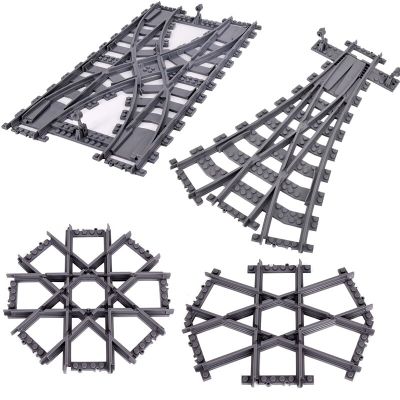 Wholesale！City Train Left Right Points Flexible Railway Crossing Tracks Rails Forked Straight Curved Building Block Brick Toys