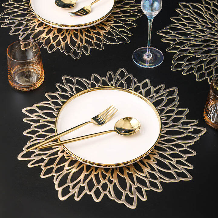 64ชิ้น-placemats-กลมร้านอาหารกลวงพีวีซีตกแต่งอาหารเสื่อป้องกันความร้อนโต๊ะรับประทานอาหารสายเสื่อสเต็กแผ่นแผ่นดอกไม้