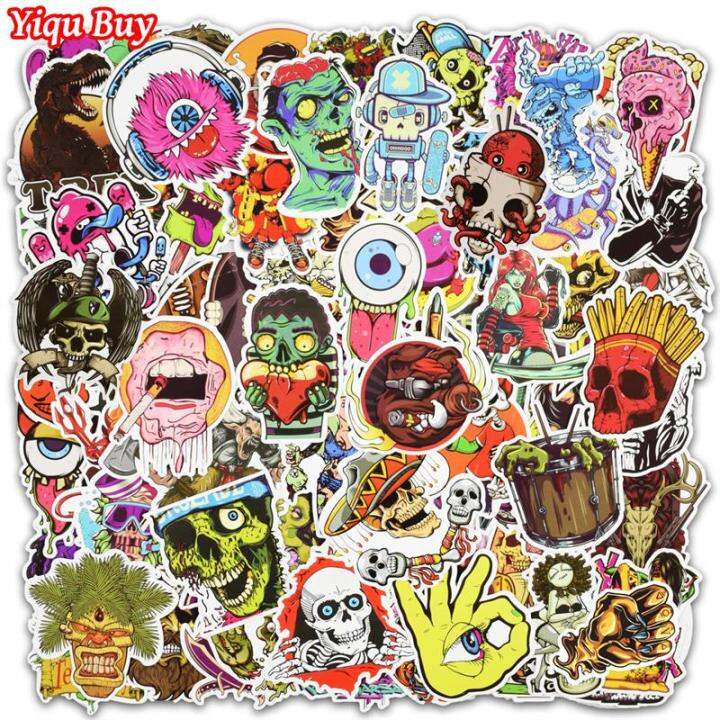 new-100-pcs-horror-doodle-stickers-for-laptop-phone-skateboard-luggage-cars-mixed-funny-graffiti-decals-cool-diy-sticker