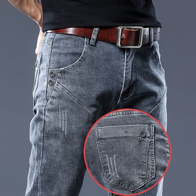 【CC】❇✑  2023 Gray Jeans Mens Elastic Korean Fashion Feet Men Denim Pants