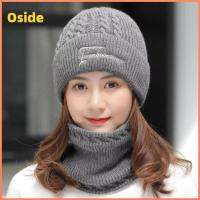 OSIDE ป้องกันคอ หมวกถักนิตติ้ง อบอุ่นและอบอุ่น กันลม หมวกบีนนี่ ของใหม่ สีทึบทึบ ชุดหมวกหมวก ฤดูหนาวในฤดูหนาว