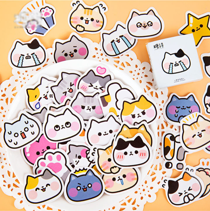 Chủ đề sticker Mèo Biểu Cảm - Hộp 45 miếng dán trang trí sổ tay ...