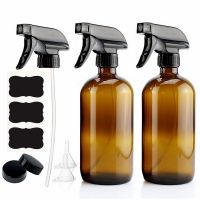 500ml Empty Amber Glass Spray Bottle with Black Trigger Sprayer &amp; Labels for Essential Oils Cleaning Aromatherapy 16 Oz - 2 Pack