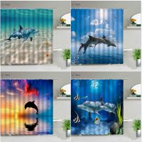 【CW】卐❈  Shower Curtains Seawater Sea Scenery Hanging Curtain With Hooks