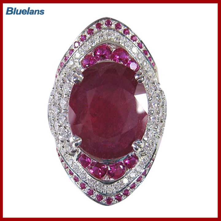 Bluelans®ของขวัญเครื่องประดับสตรีวงนิ้วแหวนหมั้น Batu Mirah Delima ปลอมฝังเป็นประกาย