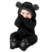 Cute Footies Newborn Clothes Baby Girl Boy Fuzzy Hooded Romper Winter Warm Baby Long Sleeve Bear Ears Zipper Jumpsuit 0-24M