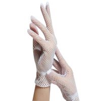 ผู้หญิงสาวฤดูร้อน UV-Proof ตาข่ายสุทธิถุงมือ Fishnet สีทึบ Full Finger Mittens สำหรับงานแต่งงาน Opera 80S Retro Party