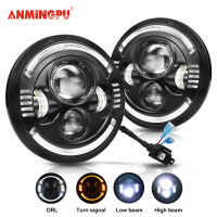 ANMINGPU ไฟหน้า LED ขนาด7นิ้ว12V 24V 1ชิ้นสำหรับรถ Jeep Wrangler JK Off Road Angle ดวงตาสำหรับ Lada เลิศไฟหน้าทรงกลม